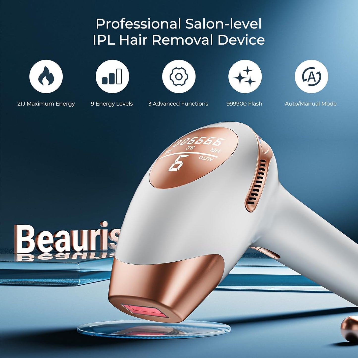 Laser Hair Removal Device – 9 Energy Levels, 999,900 Flashes, IPL Technology for Face, Body