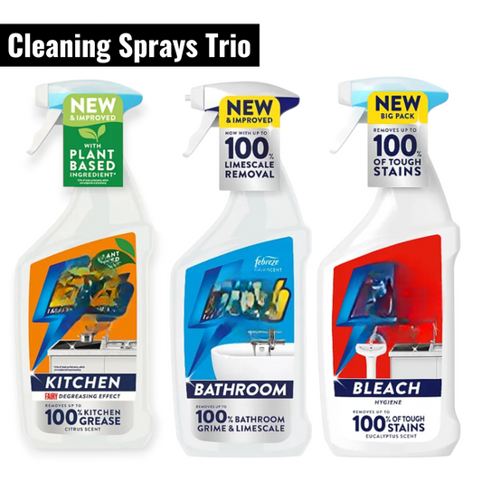 Multi-Surface Cleaning Trio | Kitchen + Bathroom + Bleach | 3x800ml | Grease & Grime Remover