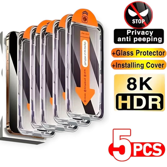 iPhone 16/ iPhone 16 Pro/ iPhone 16 Pro Max | 9H Privacy Screen Protector 5 Pack | Easy Install